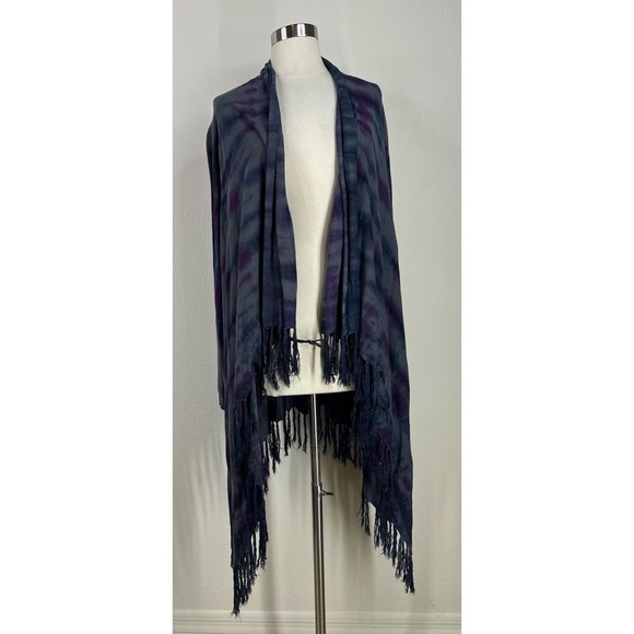 Cynthia Rowley Marbled Rayon Open Front Fringed Cardigan - Picture 1 of 8